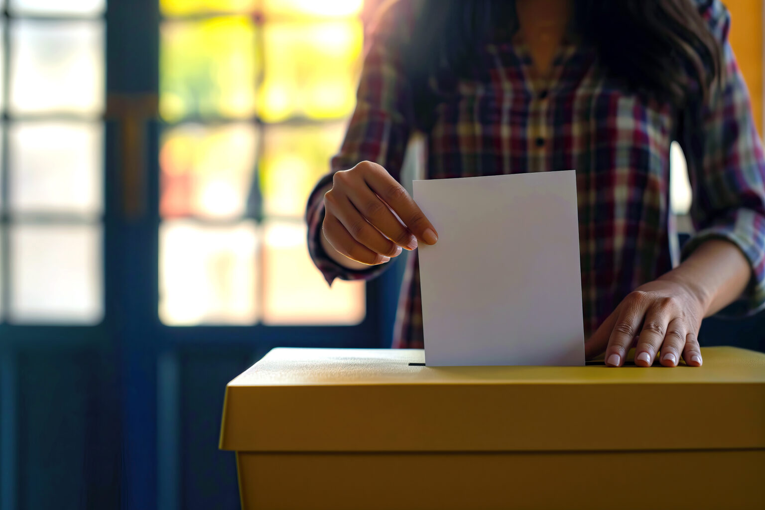 woman voting with ballot in a polling place 2026 03 20 00 57 42 utc
